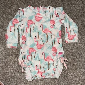 Ruffle Butts Flamingo Rash Guard Swimsuit